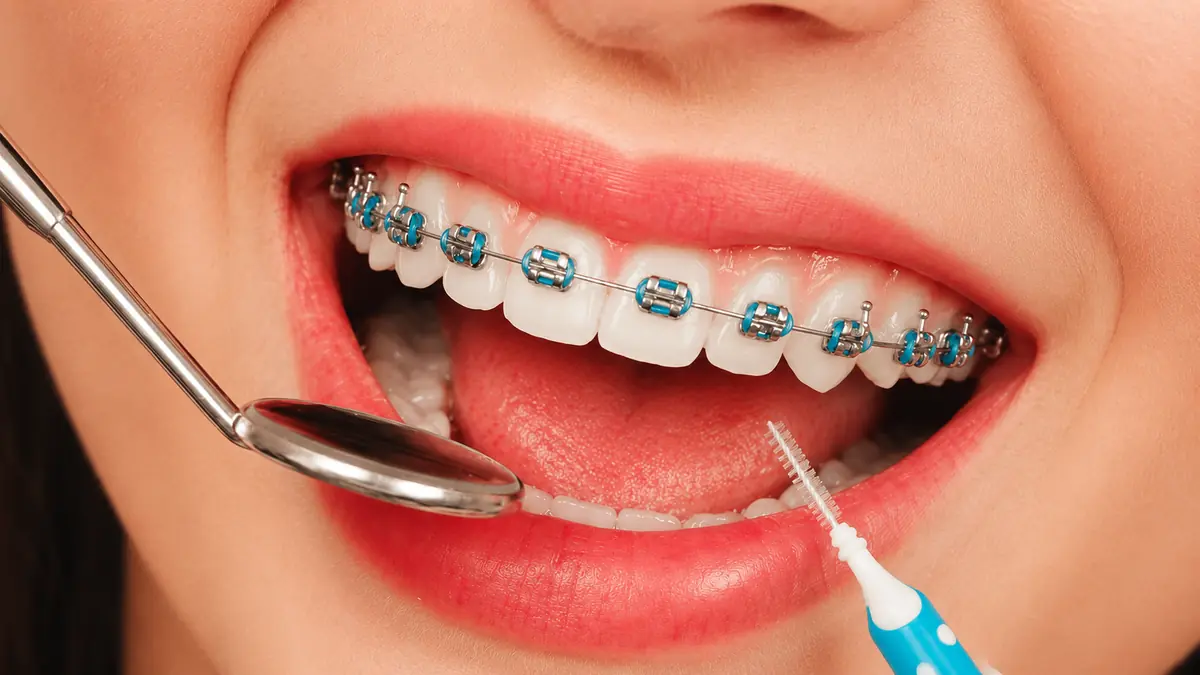 Close-up of a smile with orthodontic braces